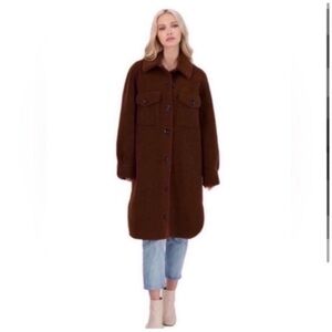 Rebecca Minkoff Harper Wool Brown Plush Teddy Shirt Jacket Coat NWT Medium